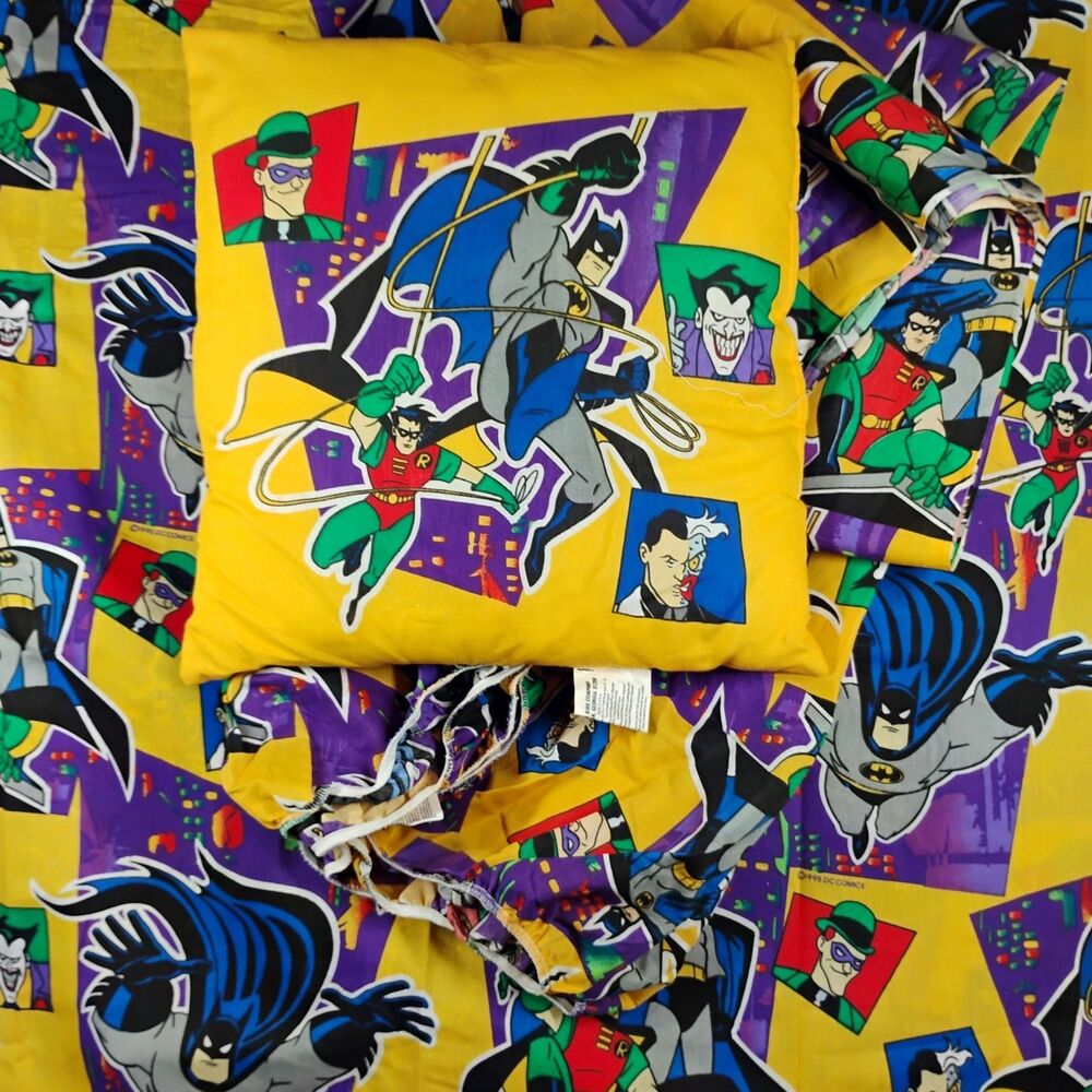 VTG 1995 Batman The Animated Series Twin Bed Pillow & Sheet Set DC Comics